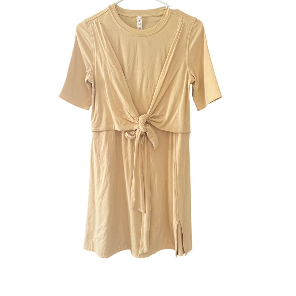 Lululemon Tie‎ Front Short Sleeve Pima Cotton Mini Dress Butter Yellow 2 Preppy